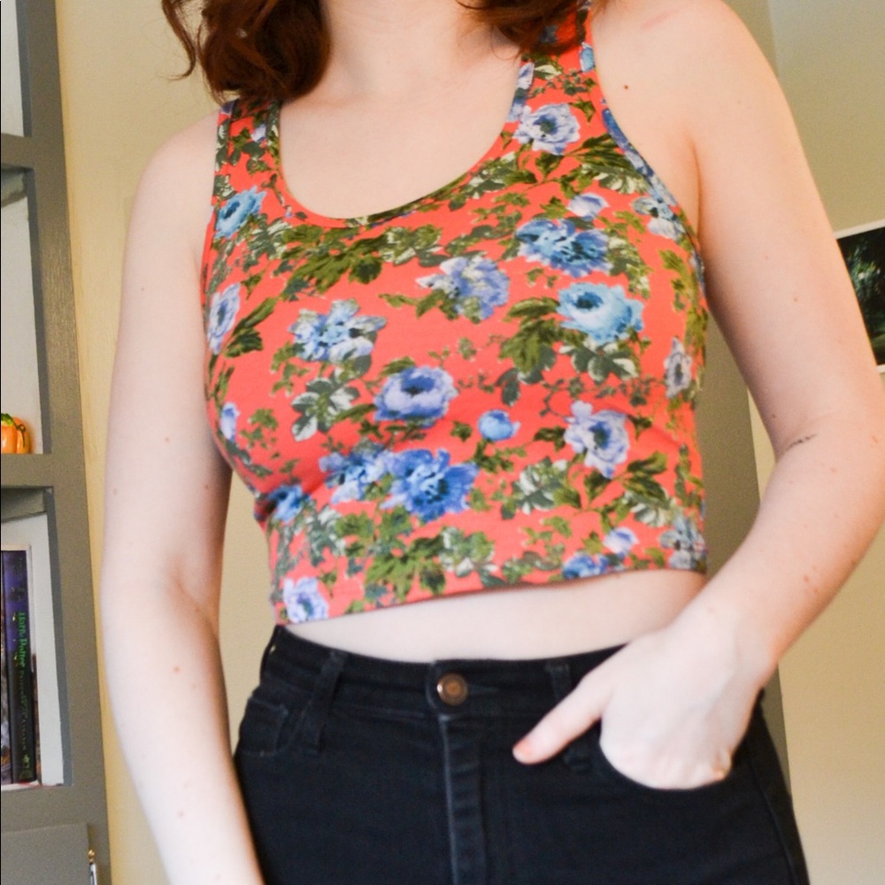 Coral floral Razorback tank top size M